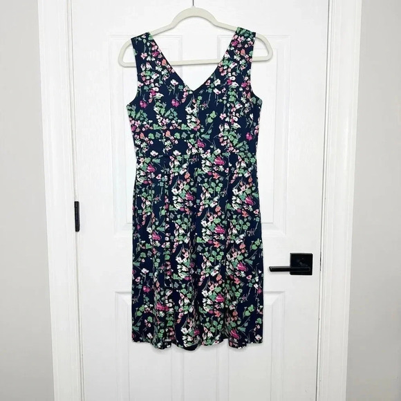 NINE WEST Size 4 Fit & Flare Navy Floral Print Midi Dress - Picture 5 of 5